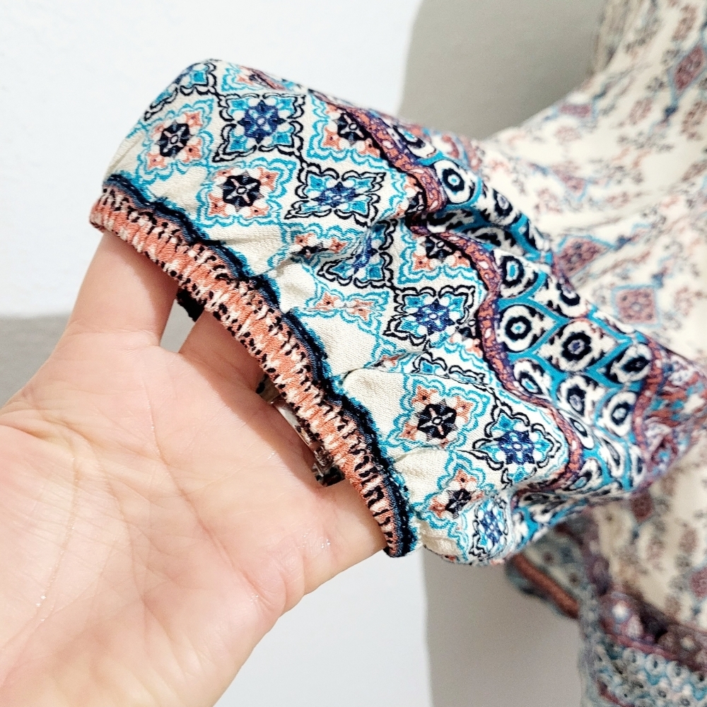 Artesia Floral Boho Blouse Tunic V-neck 3/4 Sleeve With Tassels Woman's Size XL - Picture 5 of 13